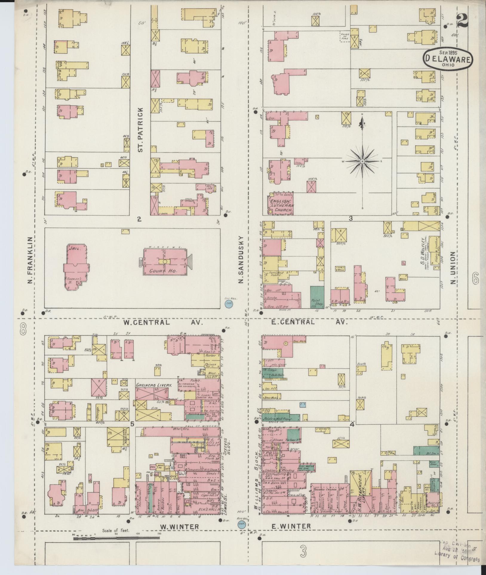 Sanborn Fire Insurance Map from Delaware, Delaware County, Ohio (1895), Sheet #0002 - Complete Map Set gallery image, historic Sanborn map, vintage wall art, Ohio Ohio