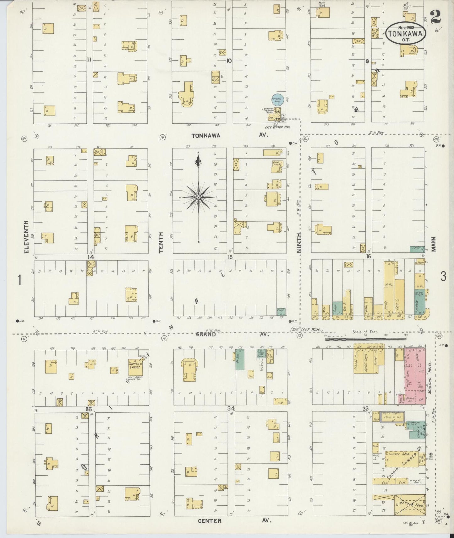 Sanborn Fire Insurance Map from Tonkawa, Kay County, Oklahoma (1903), Sheet #0002 - Historic Sanborn Fire Insurance Map Print, vintage old map wall art, antique decor, genealogy gift, Oklahoma Oklahoma map