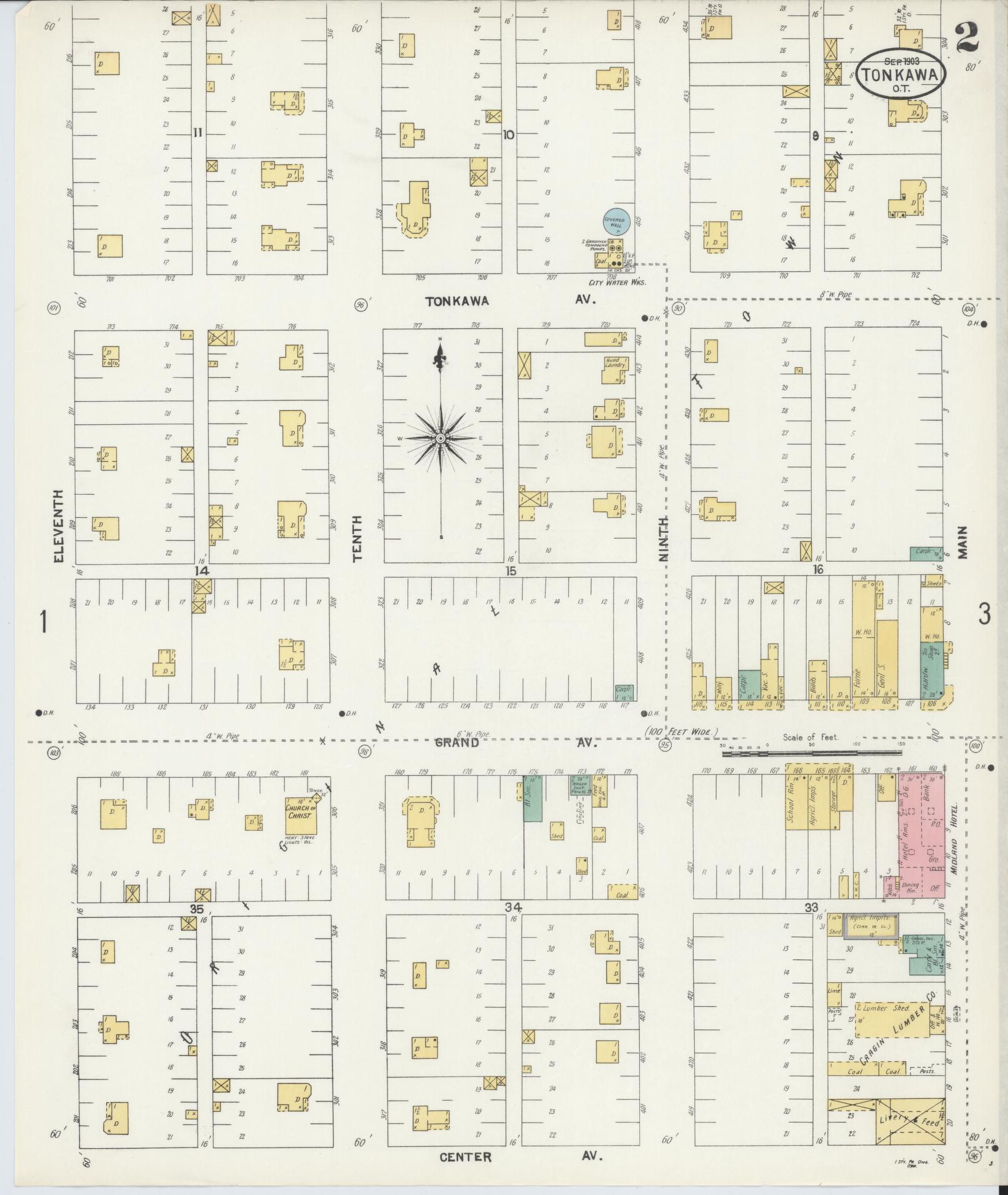 Sanborn Fire Insurance Map from Tonkawa, Kay County, Oklahoma (1903), Sheet #0002 - Historic Sanborn Fire Insurance Map Print, vintage old map wall art, antique decor, genealogy gift, Oklahoma Oklahoma map