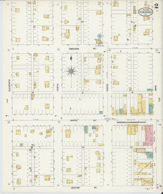 Sanborn Fire Insurance Map from Tonkawa, Kay County, Oklahoma (1903), Sheet #0002 - Historic Sanborn Fire Insurance Map Print, vintage old map wall art, antique decor, genealogy gift, Oklahoma Oklahoma map