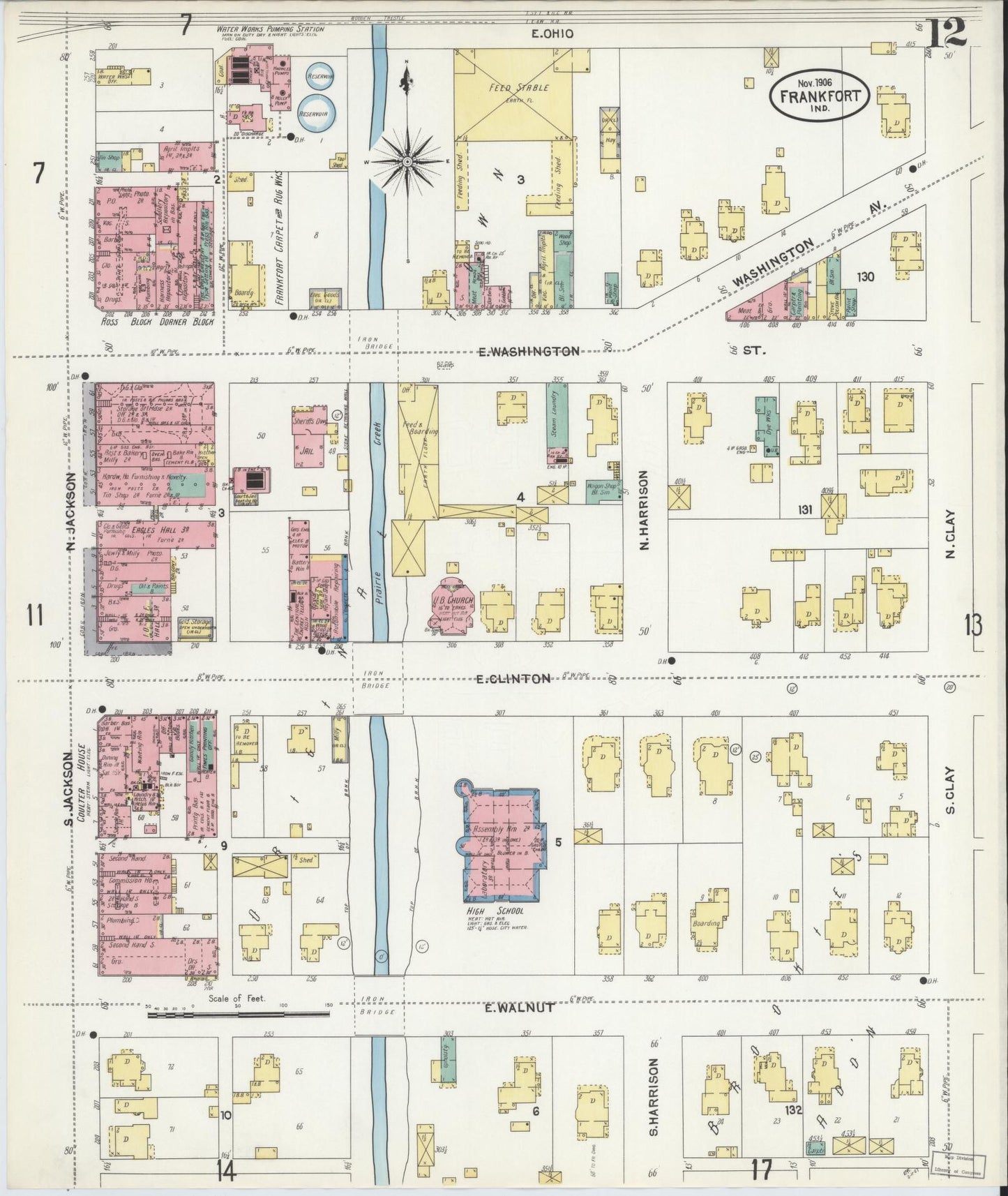 Sanborn Fire Insurance Map from Frankfort, Clinton County, Indiana (1906), Sheet #0012 - Complete Map Set gallery image, historic Sanborn map, vintage wall art, Indiana Indiana