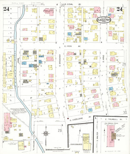 Sanborn Fire Insurance Map from Albuquerque, Bernalillo County, New Mexico (1924), Sheet #0024 - Complete Map Set gallery image, historic Sanborn map, vintage wall art, New Mexico New Mexico