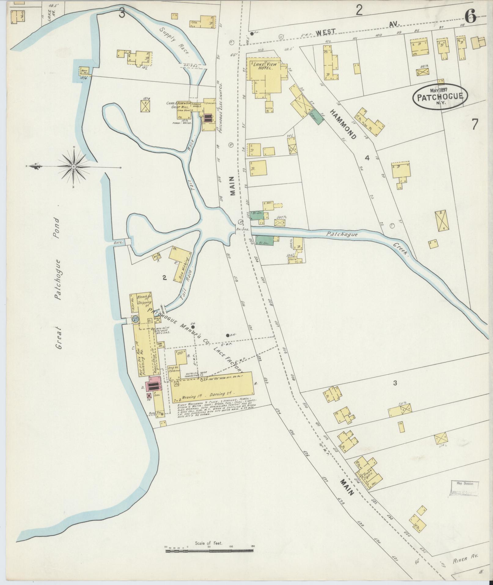 Sanborn Fire Insurance Map from Patchogue, Suffolk County, New York (1897), Sheet #0006 - Complete Map Set gallery image, historic Sanborn map, vintage wall art, New York New York
