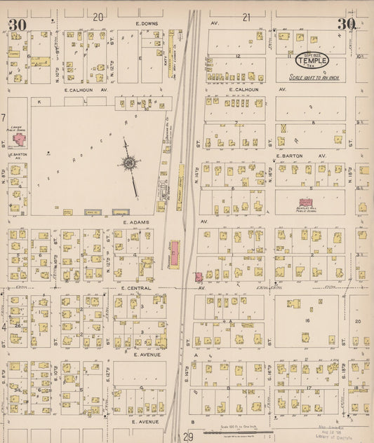 Sanborn Fire Insurance Map from Temple, Bell County, Texas (1922), Sheet #0030 - Historic Sanborn Fire Insurance Map Print, vintage old map wall art, antique decor, genealogy gift, Texas Texas map
