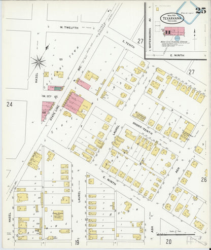 Sanborn Fire Insurance Map from Texarkana, Bowie County, Texas (1909), Sheet #0025 - Complete Map Set gallery image, historic Sanborn map, vintage wall art, Texas Texas