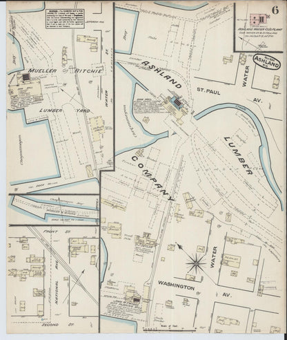 Sanborn Fire Insurance Map from Ashland, Ashland County, Wisconsin (1884), Sheet #0006 - Complete Map Set gallery image, historic Sanborn map, vintage wall art, Wisconsin Wisconsin