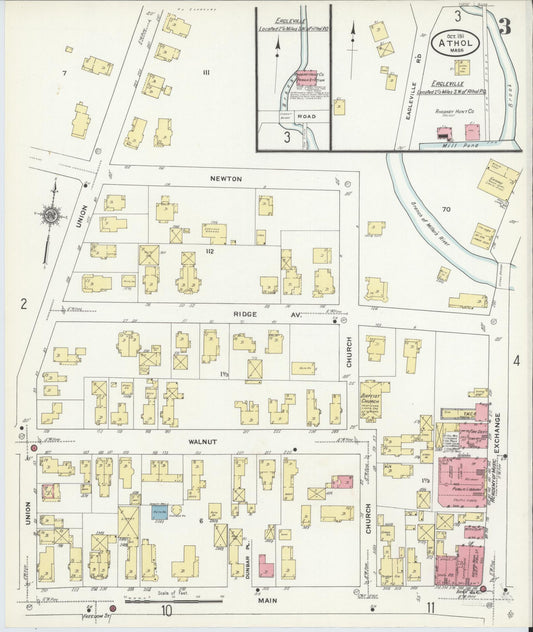 Sanborn Fire Insurance Map from Athol, Worcester County, Massachusetts (1911), Sheet #0003 - Historic Sanborn Fire Insurance Map Print, vintage old map wall art, antique decor, genealogy gift, Massachusetts Massachusetts map