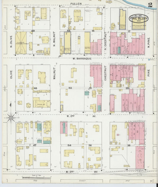 Sanborn Fire Insurance Map from Pine Bluff, Jefferson County, Arkansas (1892), Sheet #0002 - Historic Sanborn Fire Insurance Map Print, vintage old map wall art, antique decor, genealogy gift, Arkansas Arkansas map