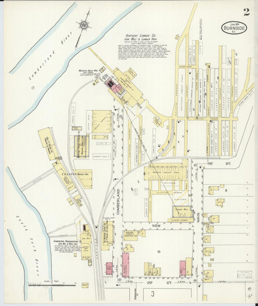 Sanborn Fire Insurance Map from Burnside, Pulaski County, Kentucky (1914), Sheet #0002 - Historic Sanborn Fire Insurance Map Print, vintage old map wall art, antique decor, genealogy gift, Kentucky Kentucky map