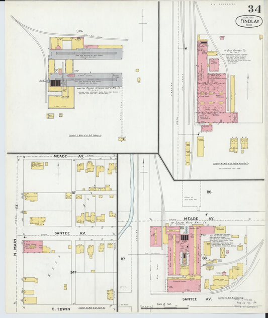 Sanborn Fire Insurance Map from Findlay, Hancock County, Ohio (1901), Sheet #0034 - Historic Sanborn Fire Insurance Map Print, vintage old map wall art, antique decor, genealogy gift, Ohio Ohio map