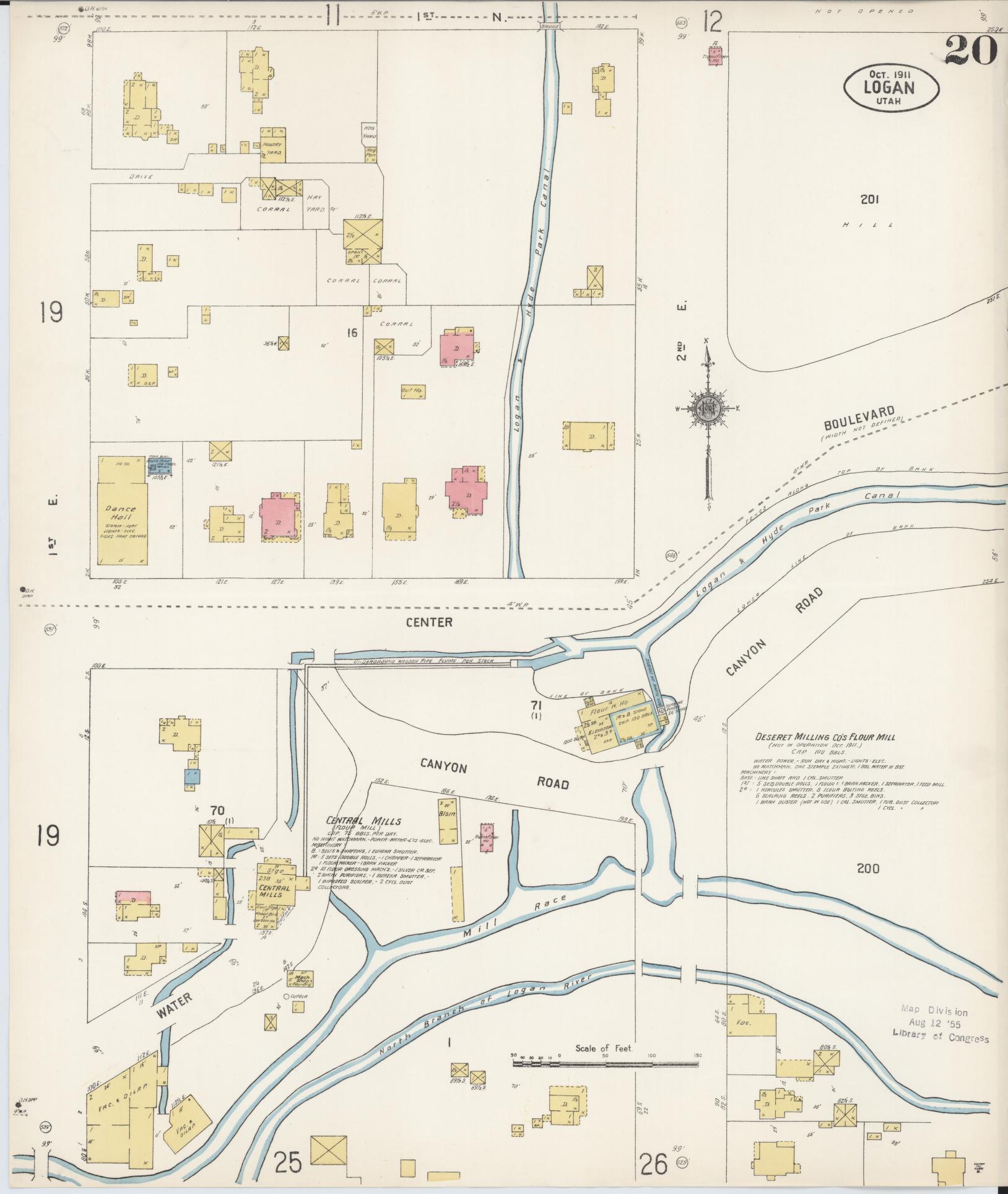 Sanborn Fire Insurance Map from Logan, Cache County, Utah (1911), Sheet #0020 - Historic Sanborn Fire Insurance Map Print, vintage old map wall art, antique decor, genealogy gift, Utah Utah map