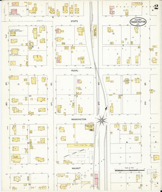 Sanborn Fire Insurance Map from Farmington, Van Buren County, Iowa (1907), Sheet #0002 - Historic Sanborn Fire Insurance Map Print, vintage old map wall art