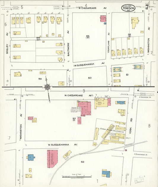 Sanborn Fire Insurance Map from Towson, Baltimore County, Maryland (1922), Sheet #0007 - Historic Sanborn Fire Insurance Map Print, vintage old map wall art