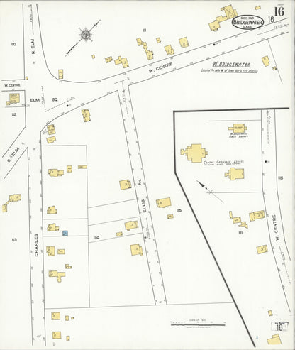 Sanborn Fire Insurance Map from Bridgewater, Plymouth County, Massachusetts (1921), Sheet #0016 - Historic Sanborn Fire Insurance Map Print, vintage old map wall art, antique decor, genealogy gift, Massachusetts Massachusetts map