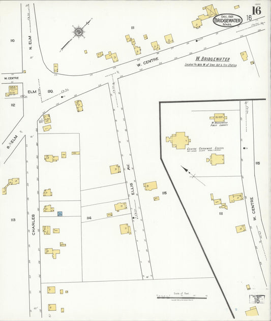 Sanborn Fire Insurance Map from Bridgewater, Plymouth County, Massachusetts (1921), Sheet #0016 - Historic Sanborn Fire Insurance Map Print, vintage old map wall art, antique decor, genealogy gift, Massachusetts Massachusetts map