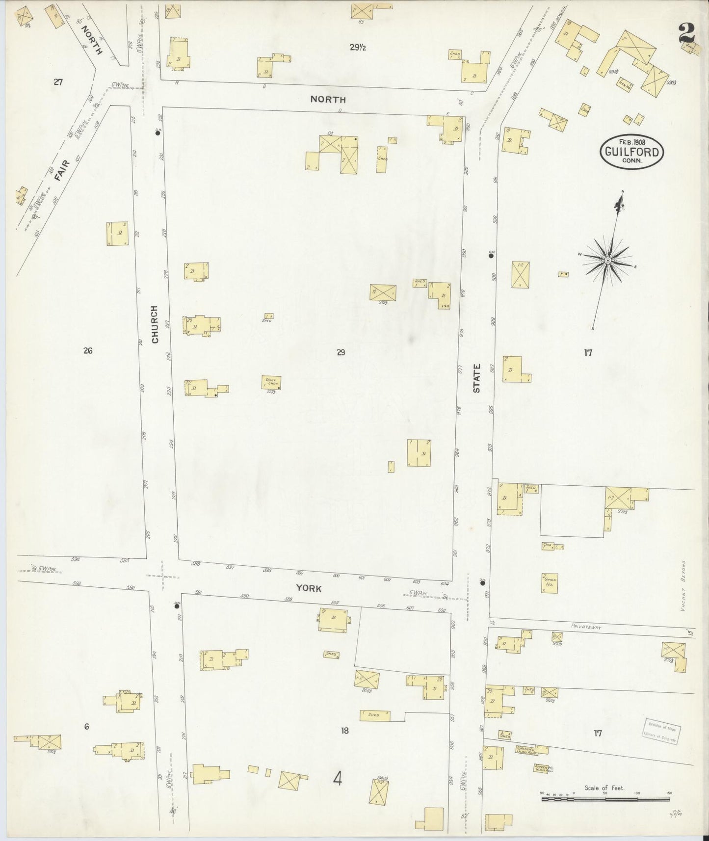 Sanborn Fire Insurance Map from Guilford, New Haven County, Connecticut (1908), Sheet #0002 - Complete Map Set gallery image, historic Sanborn map, vintage wall art, Connecticut Connecticut