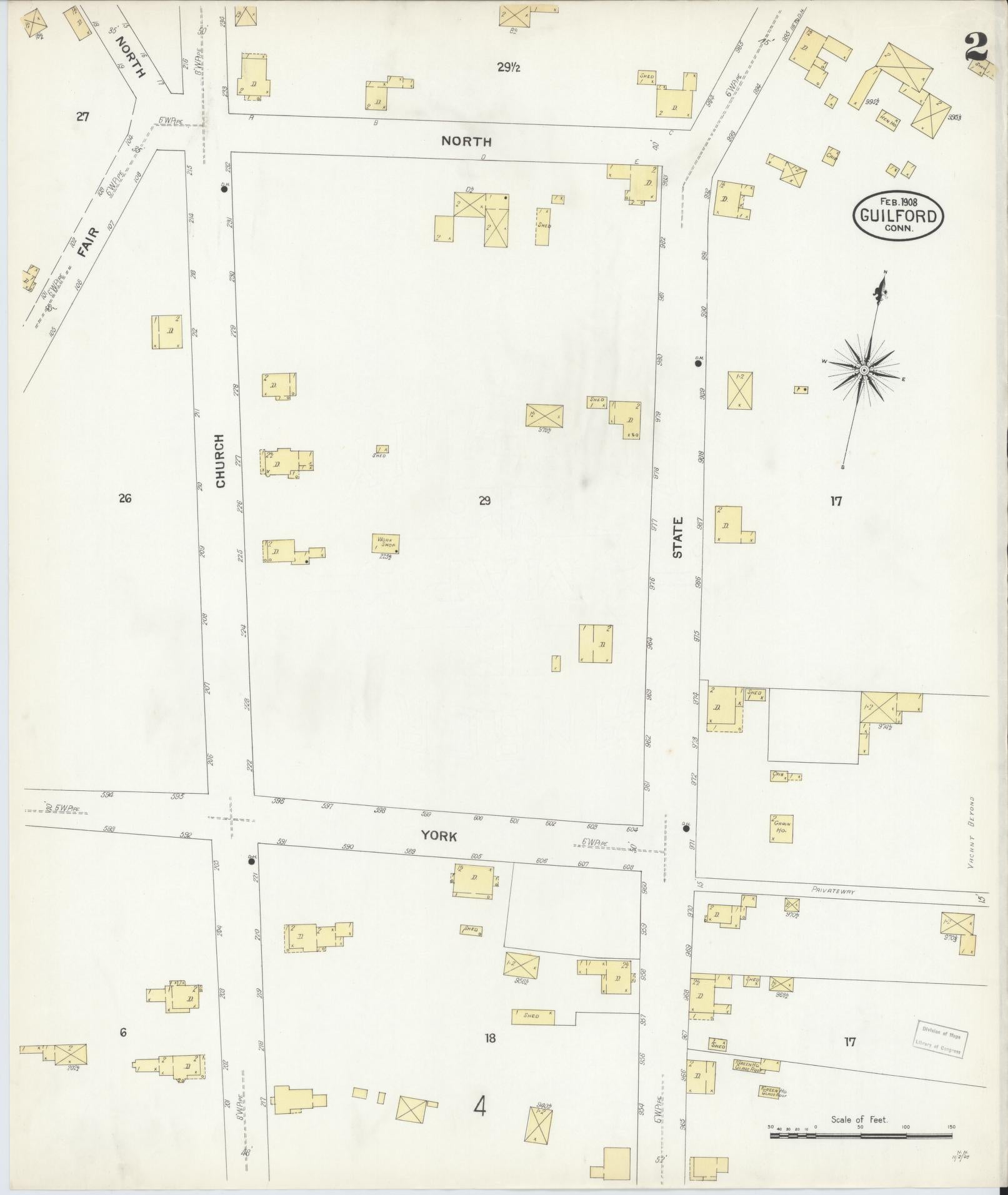 Sanborn Fire Insurance Map from Guilford, New Haven County, Connecticut (1908), Sheet #0002 - Complete Map Set gallery image, historic Sanborn map, vintage wall art, Connecticut Connecticut