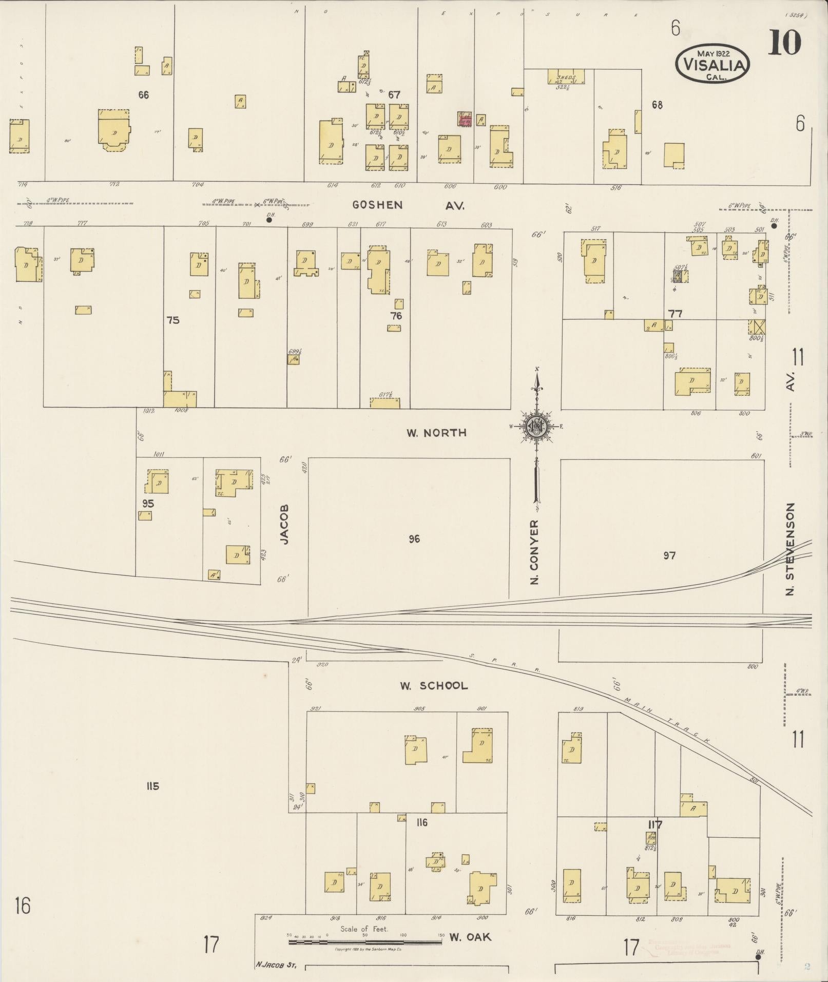 Sanborn Fire Insurance Map from Visalia, Tulare County, California (1922), Sheet #0010 - Complete Map Set gallery image, historic Sanborn map, vintage wall art, California California