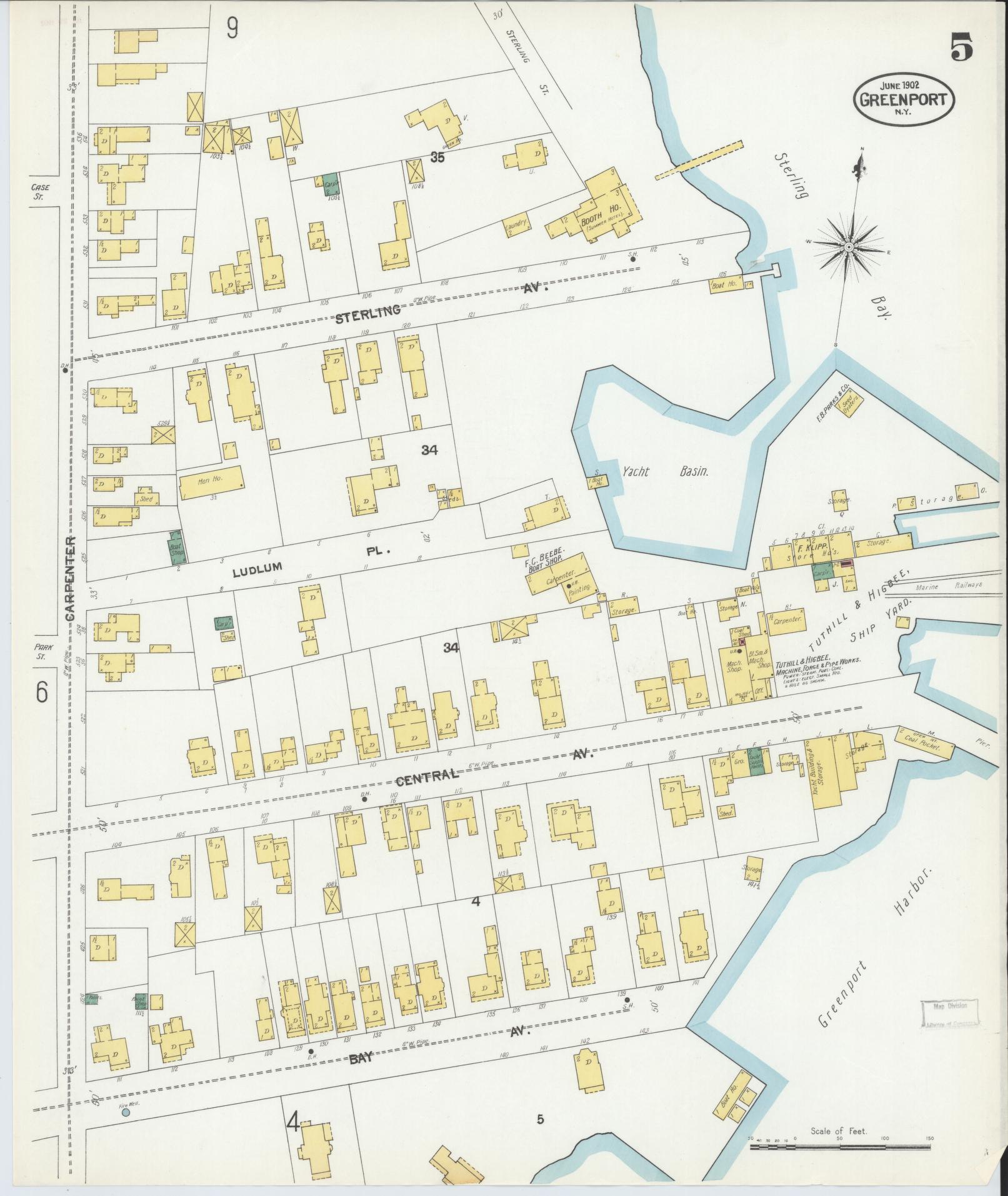 Sanborn Fire Insurance Map from Greenport, Suffolk County, New York (1902), Sheet #0005 - Historic Sanborn Fire Insurance Map Print, vintage old map wall art, antique decor, genealogy gift, New York New York map