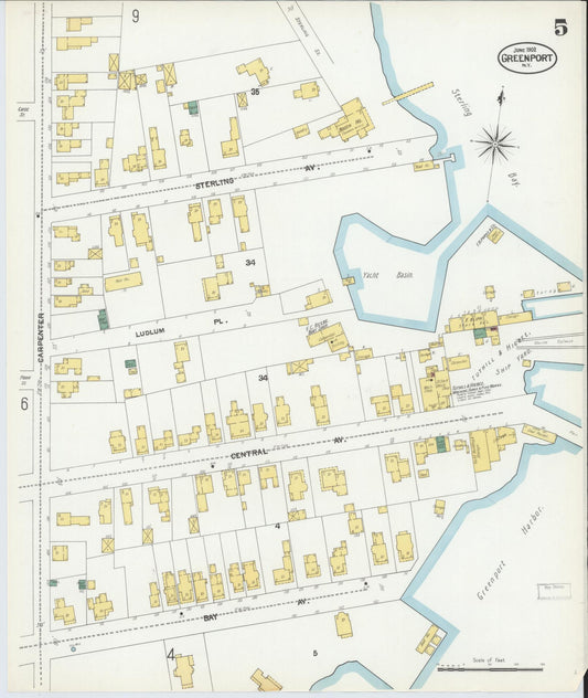 Sanborn Fire Insurance Map from Greenport, Suffolk County, New York (1902), Sheet #0005 - Historic Sanborn Fire Insurance Map Print, vintage old map wall art, antique decor, genealogy gift, New York New York map