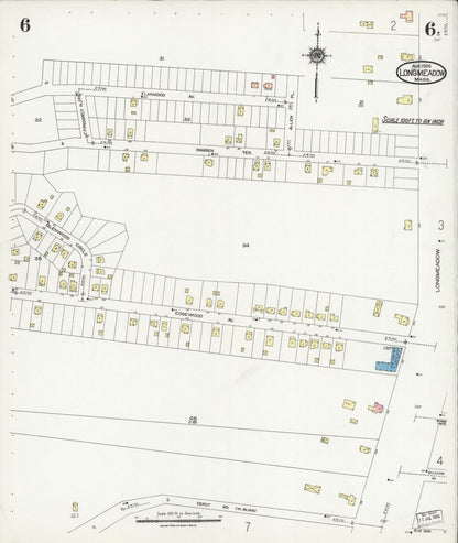 Sanborn Fire Insurance Map from Longmeadow, Hampden County, Massachusetts (1924), Sheet #0006 - Historic Sanborn Fire Insurance Map Print, vintage old map wall art, antique decor, genealogy gift, Massachusetts Massachusetts map
