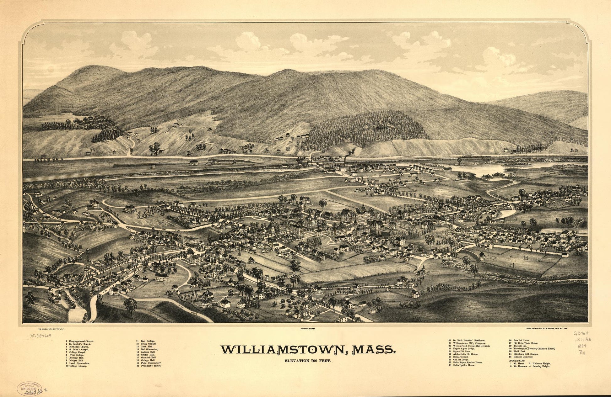 Williamstown, Mass. (1889) – Historic Bird’s-Eye View Panorama Print