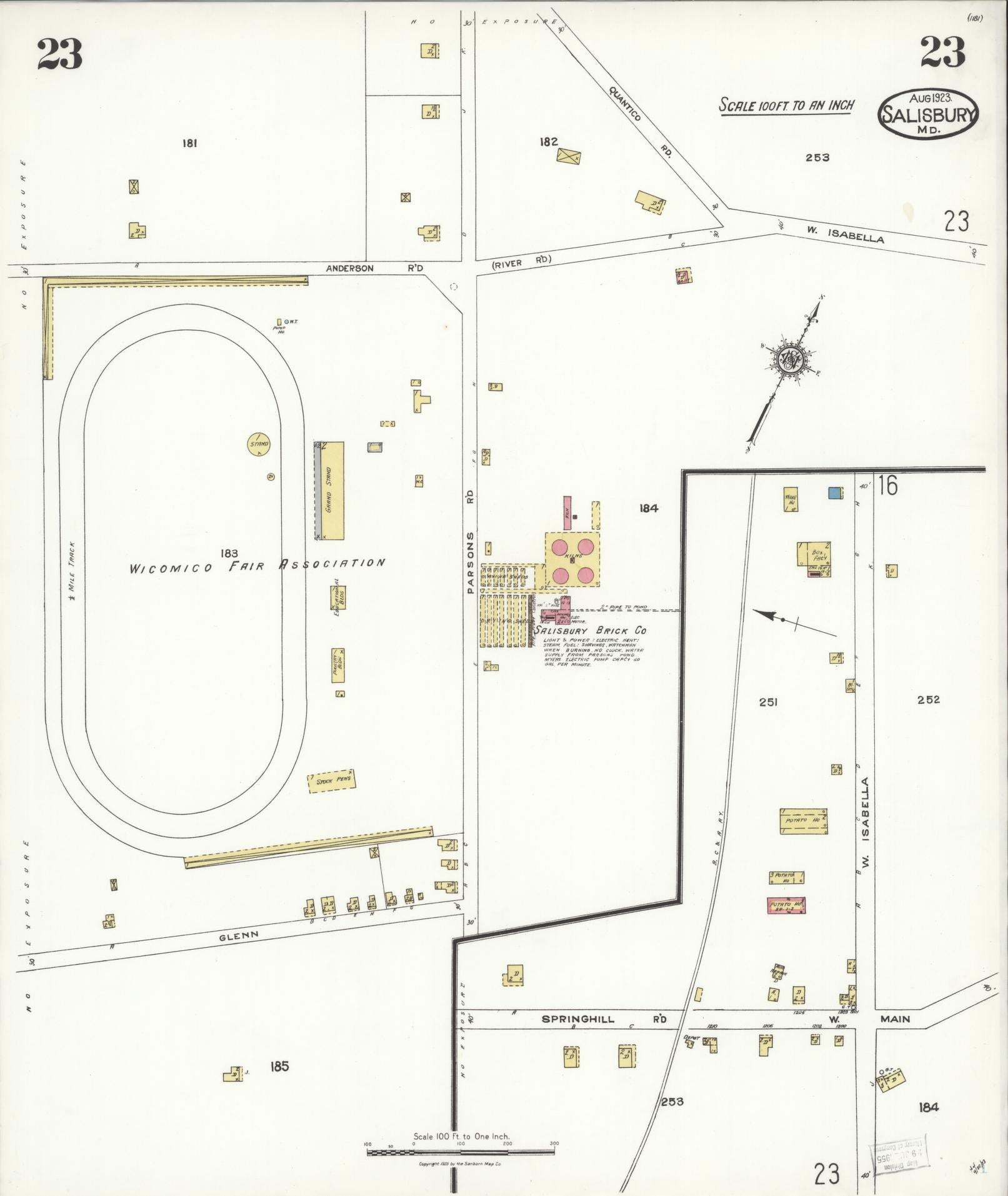 Sanborn Fire Insurance Map from Salisbury, Wicomico County, Maryland (1923), Sheet #0023 - Historic Sanborn Fire Insurance Map Print, vintage old map wall art