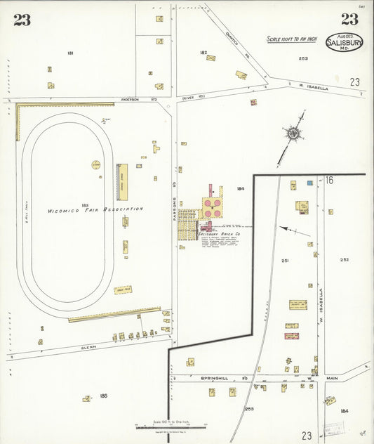 Sanborn Fire Insurance Map from Salisbury, Wicomico County, Maryland (1923), Sheet #0023 - Historic Sanborn Fire Insurance Map Print, vintage old map wall art