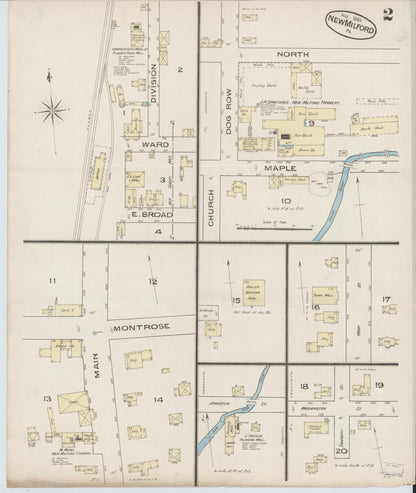 Sanborn Fire Insurance Map from New Milford, Susquehanna County, Pennsylvania (1885), Sheet #0002 - Historic Sanborn Fire Insurance Map Print, vintage old map wall art, antique decor, genealogy gift, Pennsylvania Pennsylvania map