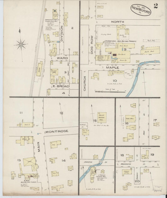 Sanborn Fire Insurance Map from New Milford, Susquehanna County, Pennsylvania (1885), Sheet #0002 - Historic Sanborn Fire Insurance Map Print, vintage old map wall art, antique decor, genealogy gift, Pennsylvania Pennsylvania map