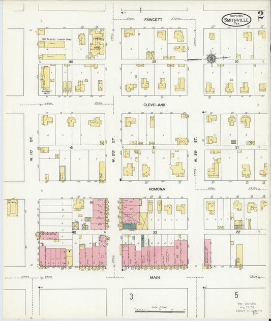 Sanborn Fire Insurance Map from Smithville, Bastrop County, Texas (1909), Sheet #0002 - Historic Sanborn Fire Insurance Map Print, vintage old map wall art, antique decor, genealogy gift, Texas Texas map