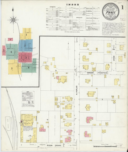 Sanborn Fire Insurance Map from Paris, Henry County, Tennessee (1907), Sheet #0001 - Historic Sanborn Fire Insurance Map Print, vintage old map wall art, antique decor, genealogy gift, Tennessee Tennessee map