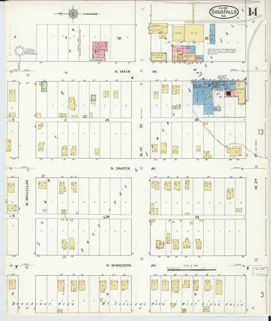 Sanborn Fire Insurance Map from Sioux Falls, Minnehaha County, South Dakota (1916), Sheet #0014 - Historic Sanborn Fire Insurance Map Print, vintage old map wall art, antique decor, genealogy gift, South Dakota South Dakota map