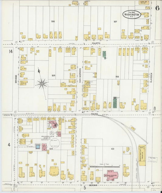 Sanborn Fire Insurance Map from Washington, Beaufort County, North Carolina (1904), Sheet #0006 - Historic Sanborn Fire Insurance Map Print, vintage old map wall art, antique decor, genealogy gift, Washington Washington map