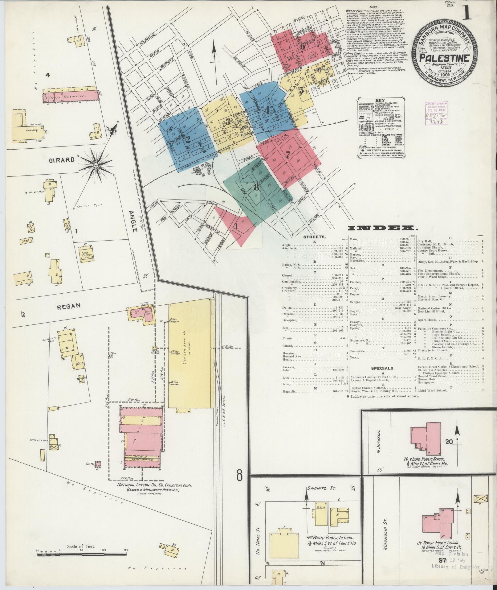 Sanborn Fire Insurance Map from Palestine, Anderson County, Texas (1905), Sheet #0001 - Complete Map Set gallery image, historic Sanborn map, vintage wall art, Texas Texas
