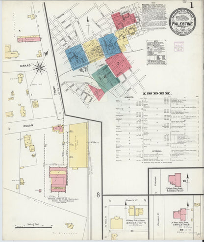 Sanborn Fire Insurance Map from Palestine, Anderson County, Texas (1905), Sheet #0001 - Complete Map Set gallery image, historic Sanborn map, vintage wall art, Texas Texas