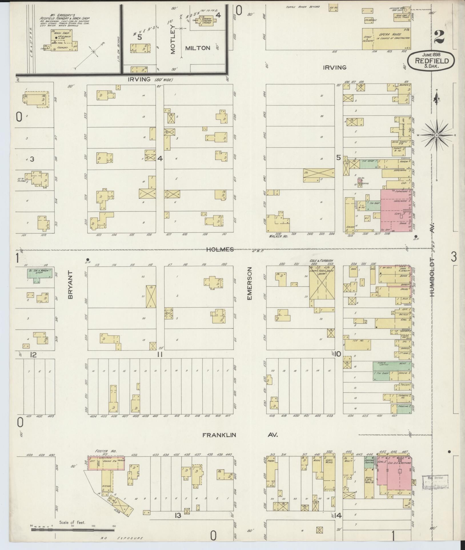 Sanborn Fire Insurance Map from Redfield, Spink County, South Dakota (1898), Sheet #0002 - Complete Map Set gallery image, historic Sanborn map, vintage wall art, South Dakota South Dakota