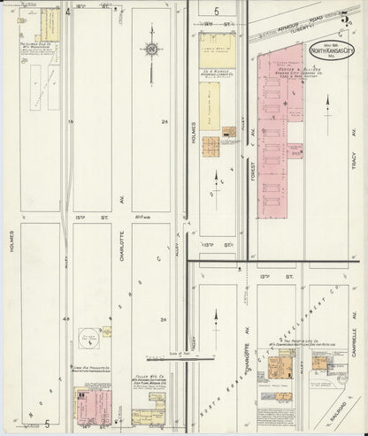 Sanborn Fire Insurance Map from North Kansas City, Clay County, Missouri (1914), Sheet #0005 - Complete Map Set gallery image, historic Sanborn map, vintage wall art, Kansas Kansas