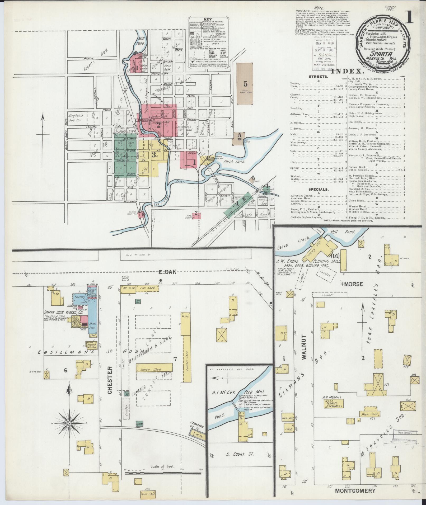 Sanborn Fire Insurance Map from Sparta, Monroe County, Wisconsin (1900), Sheet #0001 - Complete Map Set gallery image, historic Sanborn map, vintage wall art, Wisconsin Wisconsin