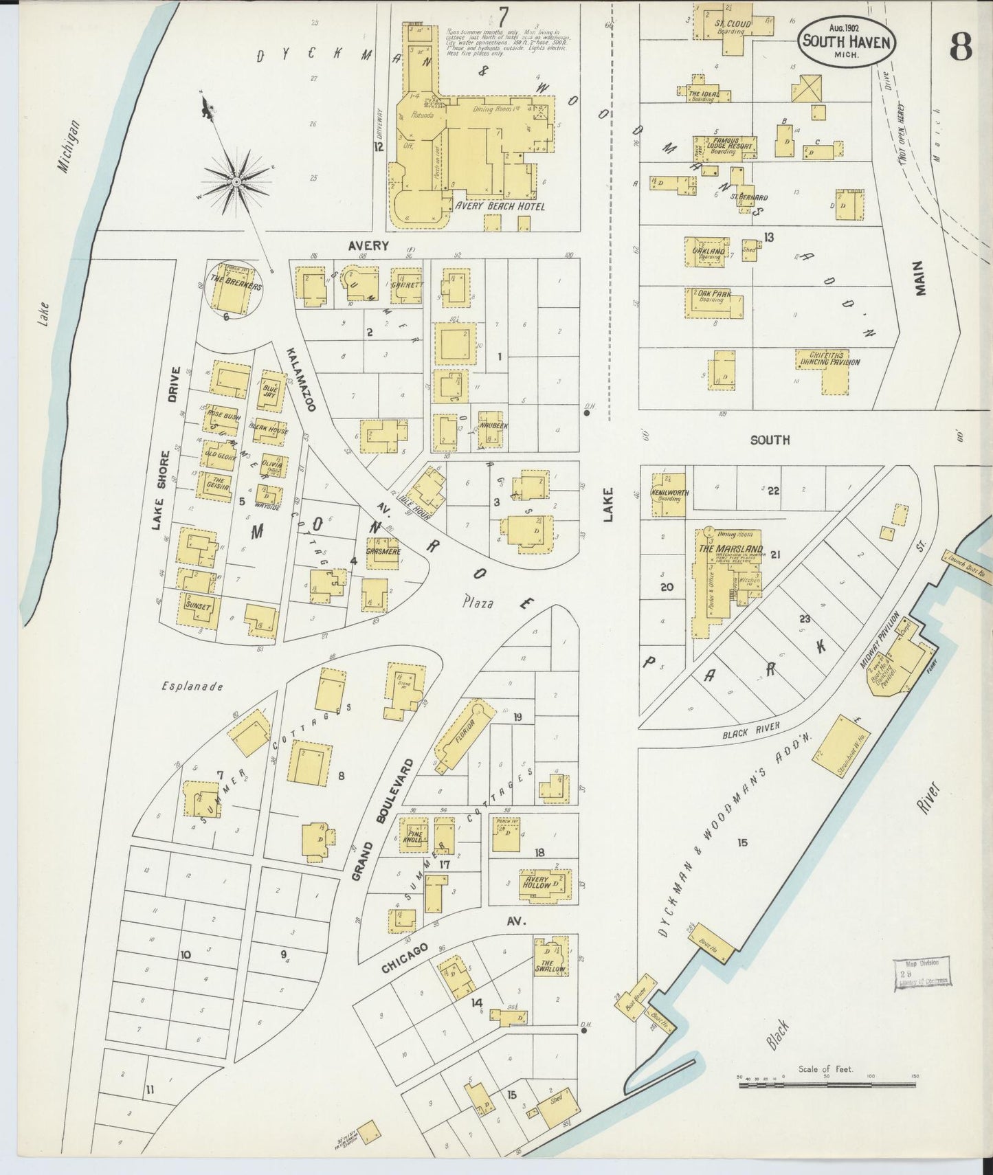 Sanborn Fire Insurance Map from South Haven, Van Buren County, Michigan (1902), Sheet #0008 - Historic Sanborn Fire Insurance Map Print, vintage old map wall art, antique decor, genealogy gift, Michigan Michigan map