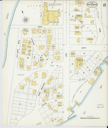 Sanborn Fire Insurance Map from South Haven, Van Buren County, Michigan (1902), Sheet #0008 - Historic Sanborn Fire Insurance Map Print, vintage old map wall art, antique decor, genealogy gift, Michigan Michigan map