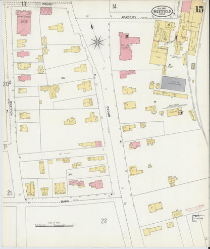 Sanborn Fire Insurance Map from Westfield, Hampden County, Massachusetts (1905), Sheet #0015 - Historic Sanborn Fire Insurance Map Print, vintage old map wall art, antique decor, genealogy gift, Massachusetts Massachusetts map