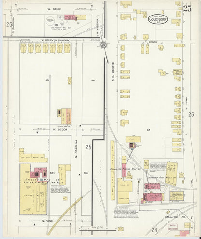 Sanborn Fire Insurance Map from Goldsboro, Wayne County, North Carolina (1913), Sheet #0025 - Complete Map Set gallery image, historic Sanborn map, vintage wall art, North Carolina North Carolina