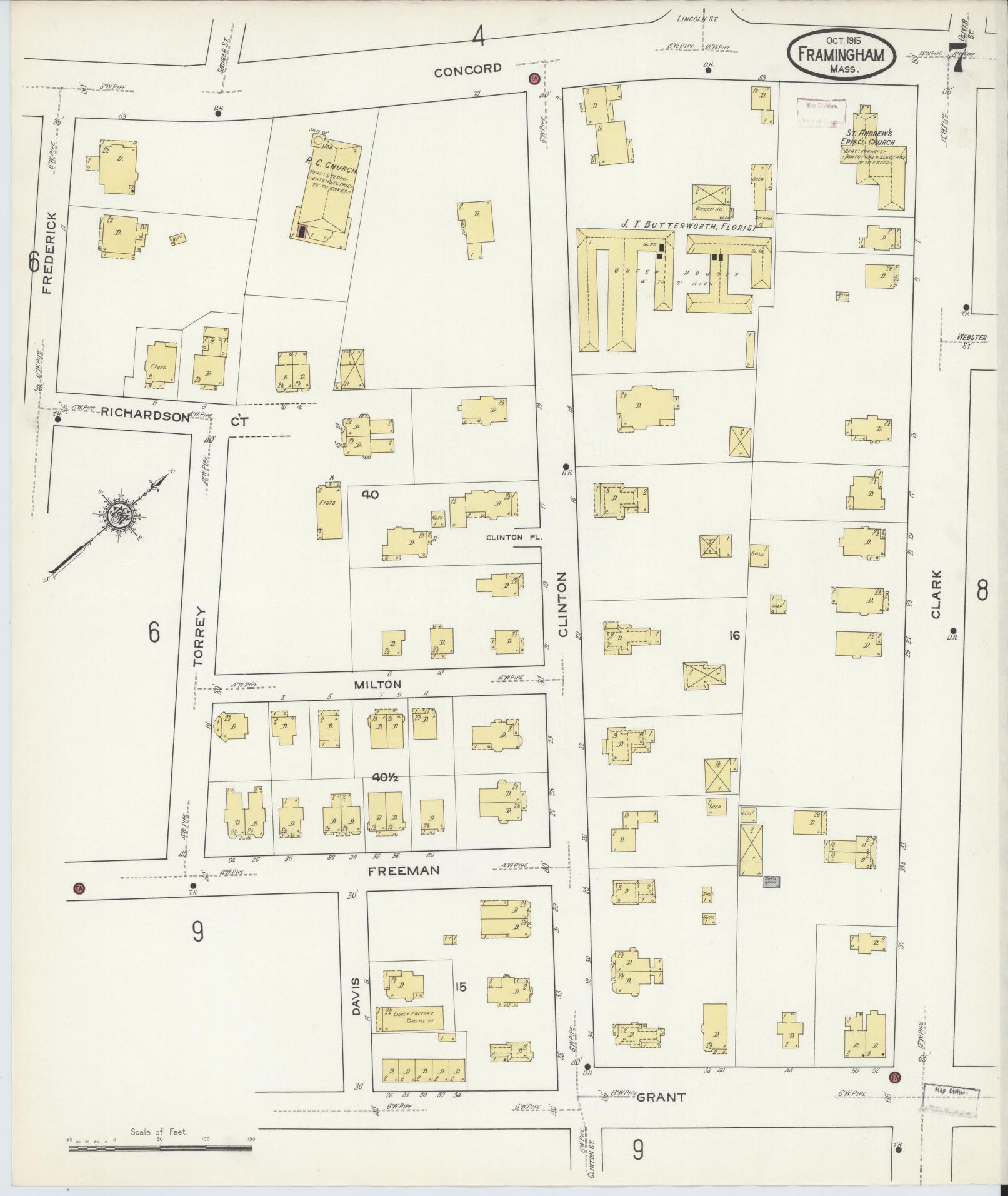 Sanborn Fire Insurance Map from Framingham, Middlesex County, Massachusetts (1915), Sheet #0007 - Complete Map Set gallery image, historic Sanborn map, vintage wall art, Massachusetts Massachusetts