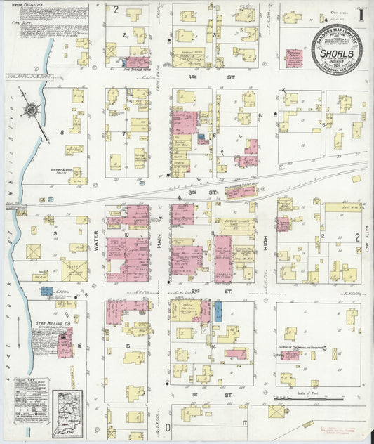Sanborn Fire Insurance Map from Shoals, Martin County, Indiana (1921), Sheet #0001 - Complete Map Set gallery image, historic Sanborn map, vintage wall art, Indiana Indiana