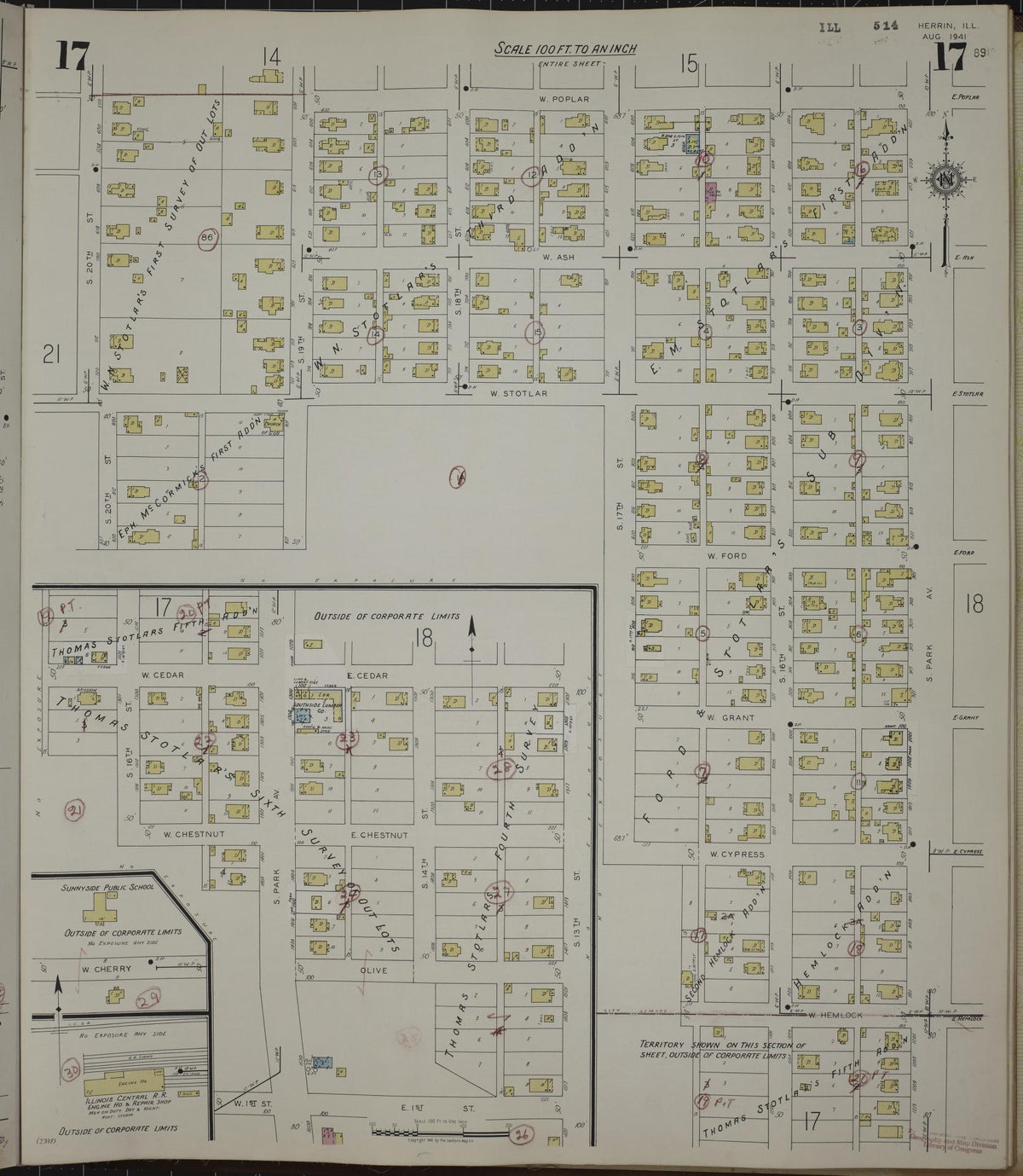 Sanborn Fire Insurance Map from Herrin, Williamson County, Illinois (1947), Sheet #0017 - Complete Map Set gallery image, historic Sanborn map, vintage wall art, Illinois Illinois