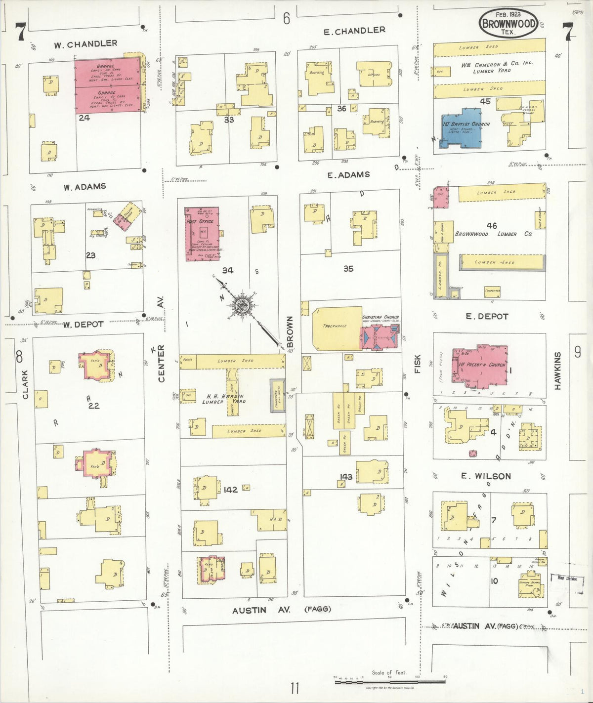 Sanborn Fire Insurance Map from Brownwood, Brown County, Texas (1923), Sheet #0007 - Complete Map Set gallery image, historic Sanborn map, vintage wall art, Texas Texas