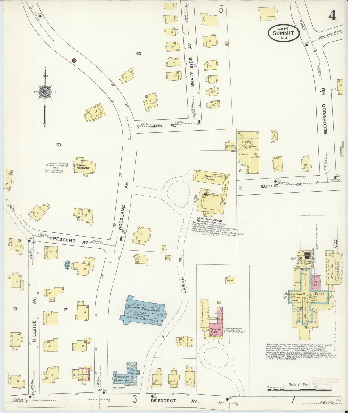 Sanborn Fire Insurance Map from Summit, Union County, New Jersey (1911), Sheet #0004 - Complete Map Set gallery image, historic Sanborn map, vintage wall art, New Jersey New Jersey