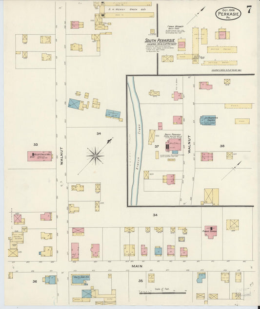 Sanborn Fire Insurance Map from Perkasie, Bucks County, Pennsylvania (1908), Sheet #0007 - Historic Sanborn Fire Insurance Map Print, vintage old map wall art, antique decor, genealogy gift, Pennsylvania Pennsylvania map