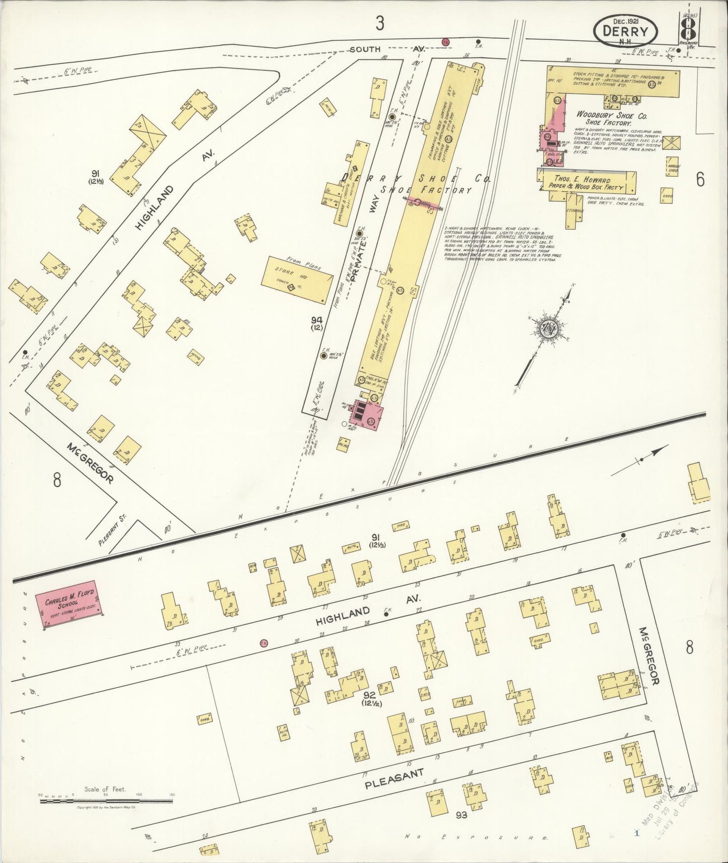 Sanborn Fire Insurance Map from Derry, Rockingham County, New Hampshire (1921), Sheet #0008 - Historic Sanborn Fire Insurance Map Print, vintage old map wall art, antique decor, genealogy gift, New Hampshire New Hampshire map